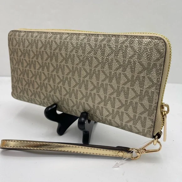 MICHAEL KORS Jet Set Large Metallic Signature Logo Continental Wallet Wristlet - Picture 13 of 16